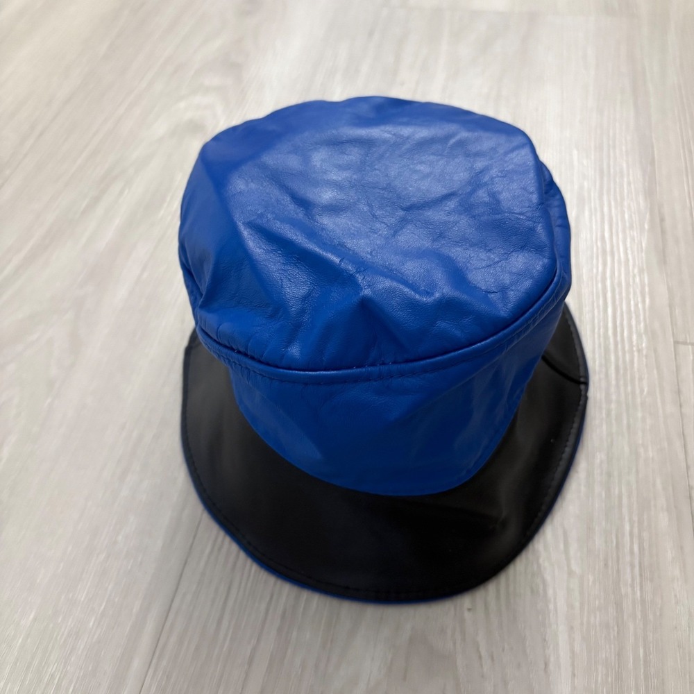 Vintage Hat Genuine Leather Bucket Hat Two Tone Blue Black Made in USA One Size - Picture 2 of 12